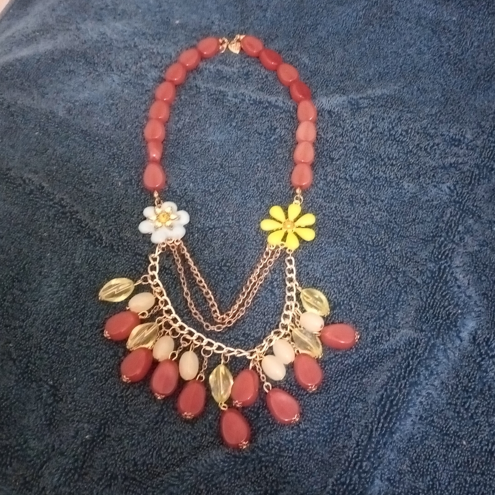 Betsey Johnson Necklace, Coral and Yellow